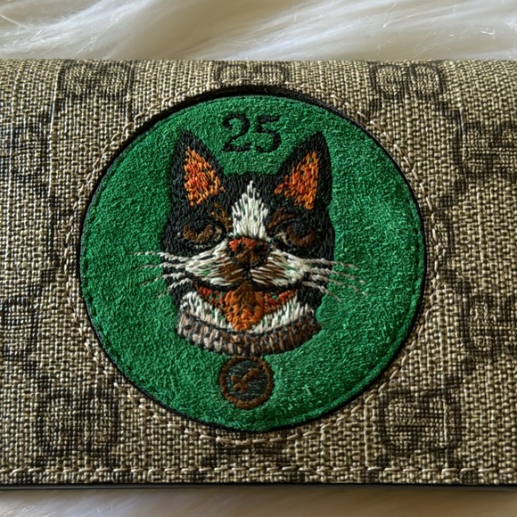 GUCCI GG Supreme Monogram Bosco Patch Card Case Wallet Beige Green - Picture 11 of 17